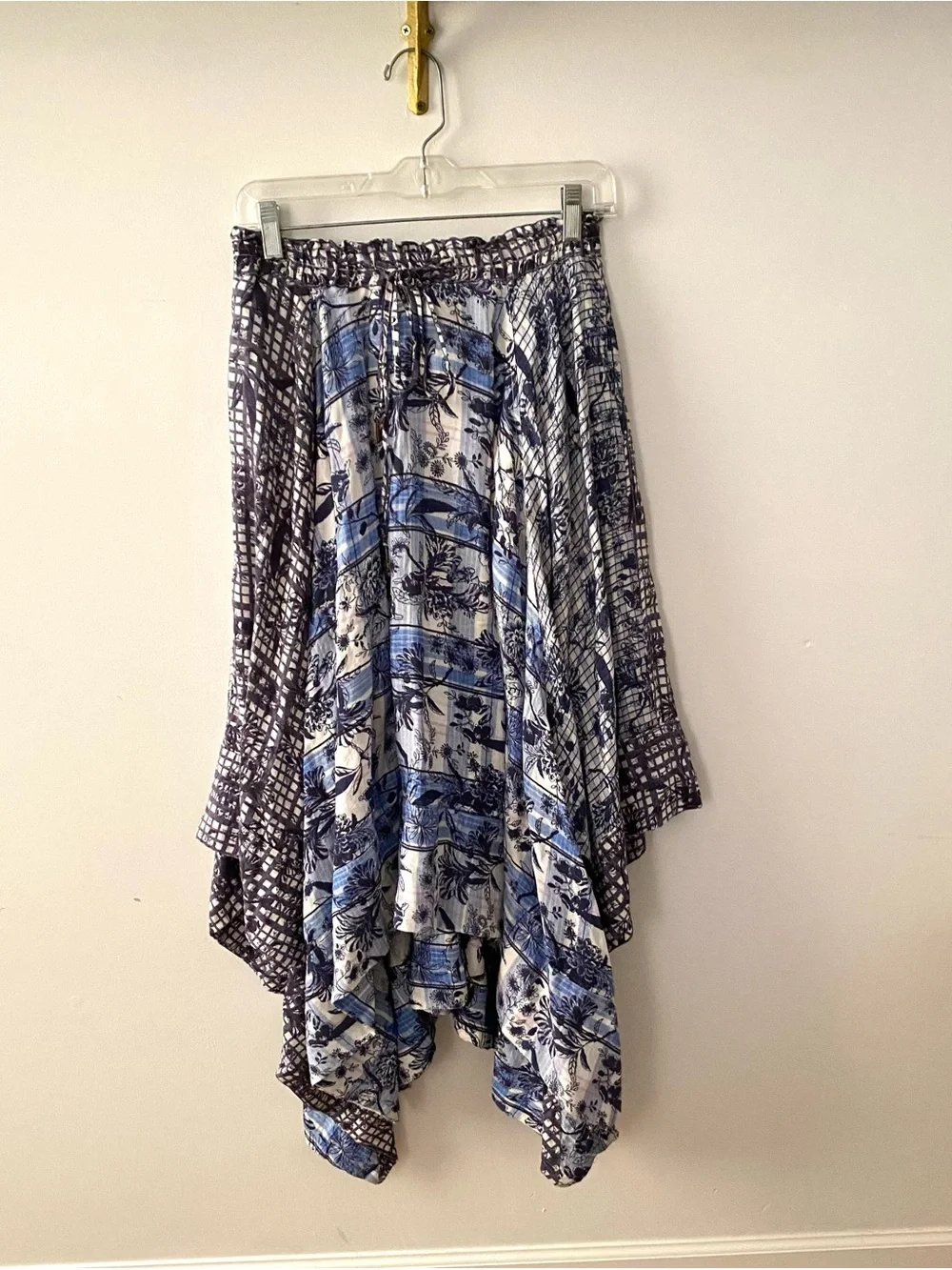 NWOT Anthropologie Pilcro Blue Floral Patchwork Handkerchief-Hem Skirt